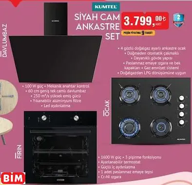 KUMTEL SİYAH CAM ANKASTRE SET